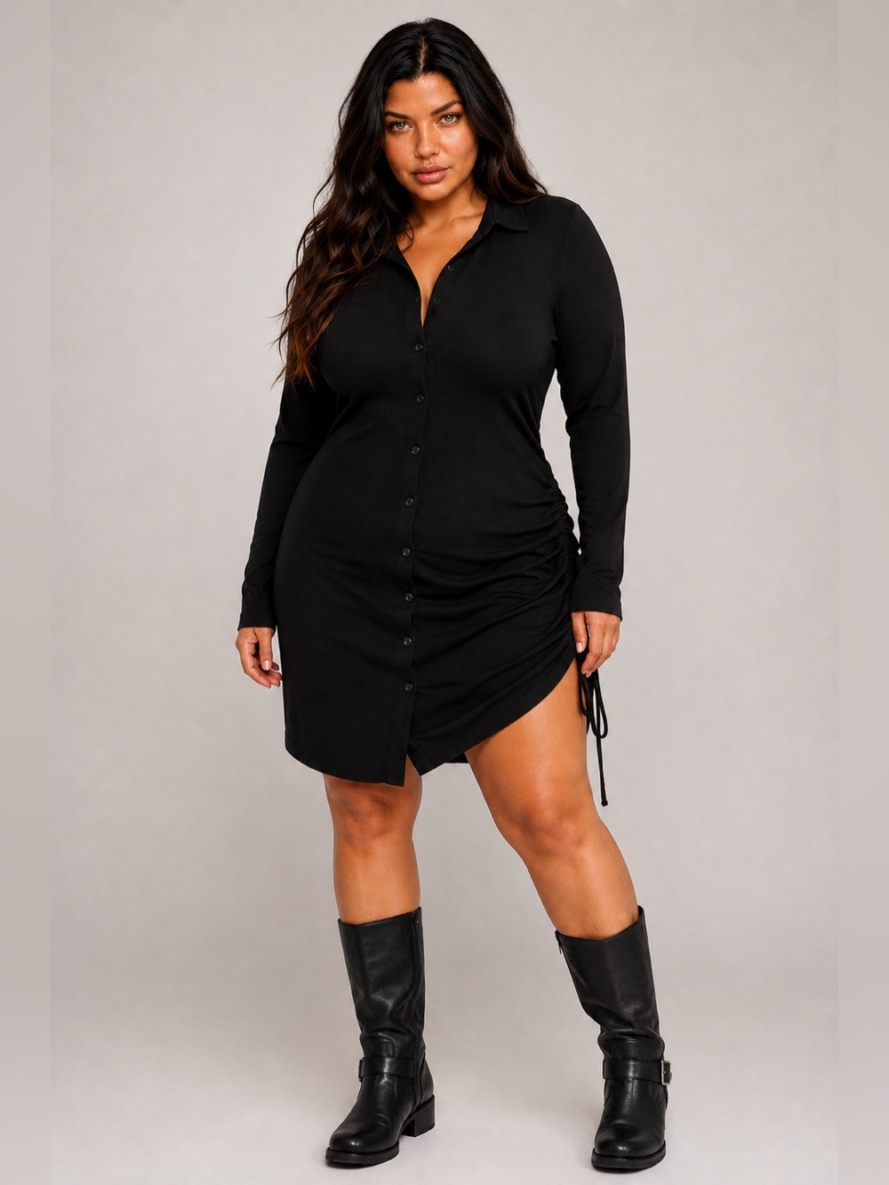 TORRID Black Collared Ruched Dress